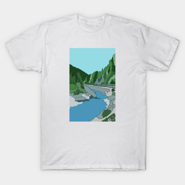 Rail journey through The Rockie Mountains in Colorado, USA - digital art T-Shirt by JennyCathcart